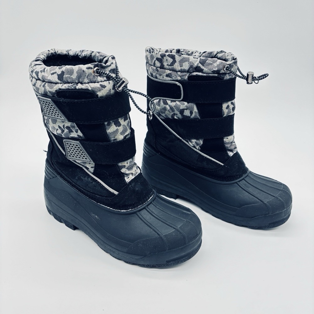 Lands’ End Kids Snow Plow Boots Gray Camouflage Youth Size 5 Medium